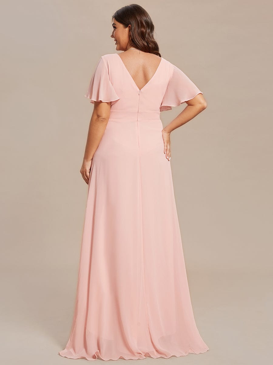 Plus Size Elegant Lotus Sleeves Chiffon Bridesmaid Dress #color_Pink