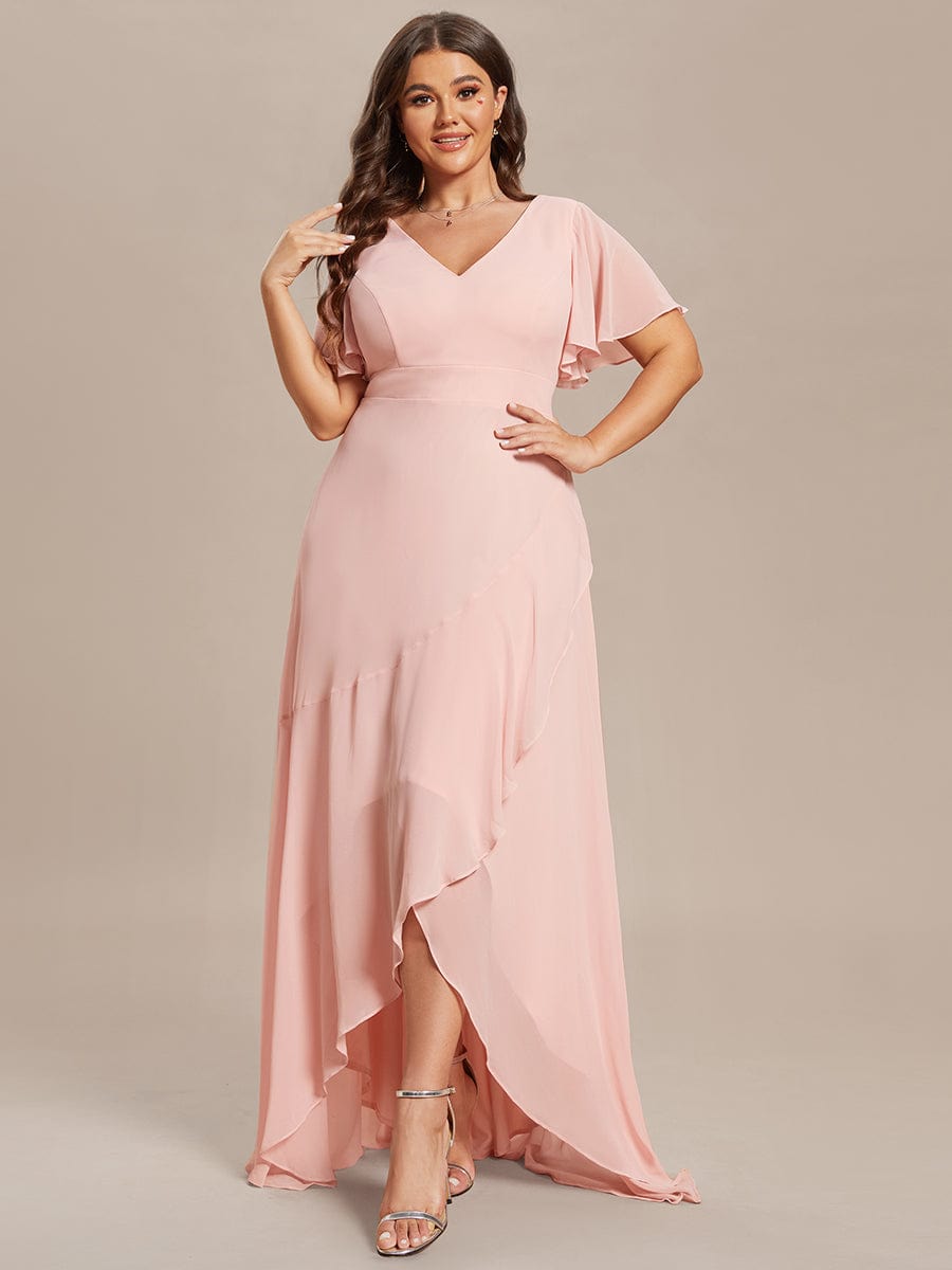 Charming Chiffon Bridesmaid Dress with Lotus Leaf Hemline #color_Pink