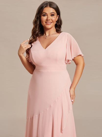 Charming Chiffon Bridesmaid Dress with Lotus Leaf Hemline #color_Pink