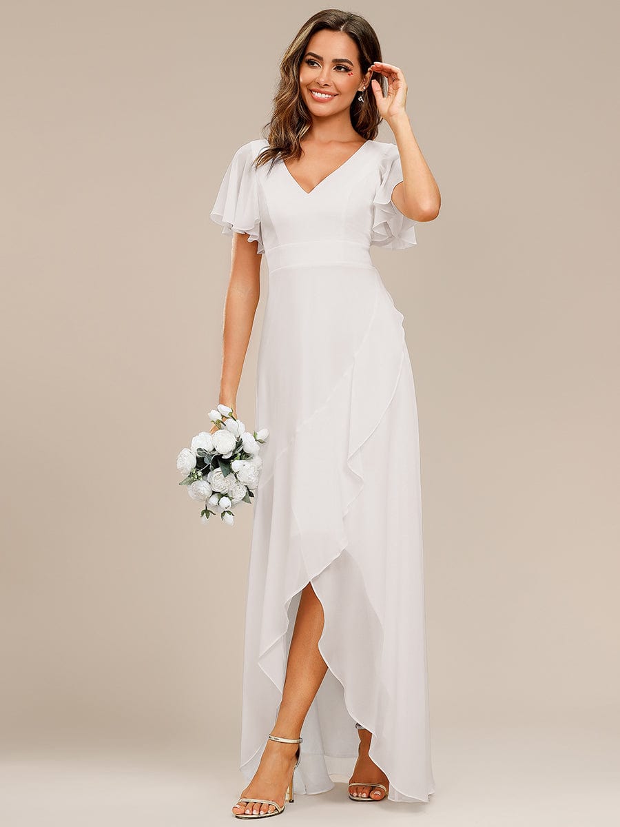 Charming Chiffon Bridesmaid Dress with Lotus Leaf Hemline #color_White