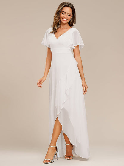 Charming Chiffon Bridesmaid Dress with Lotus Leaf Hemline #color_White