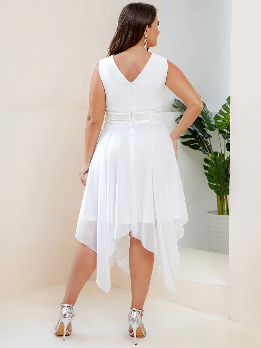 Custom Size Chiffon Double V Neck Asymmetrical Hem Dress #color_Cream