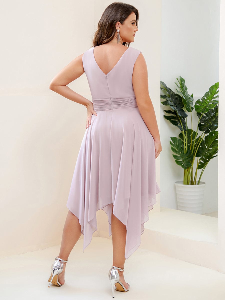 Custom Size Chiffon Double V Neck Asymmetrical Hem Dress #color_Lilac