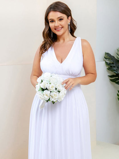 Sleeveless V-Neck Maxi Chiffon Bridesmaid Dress #color_White