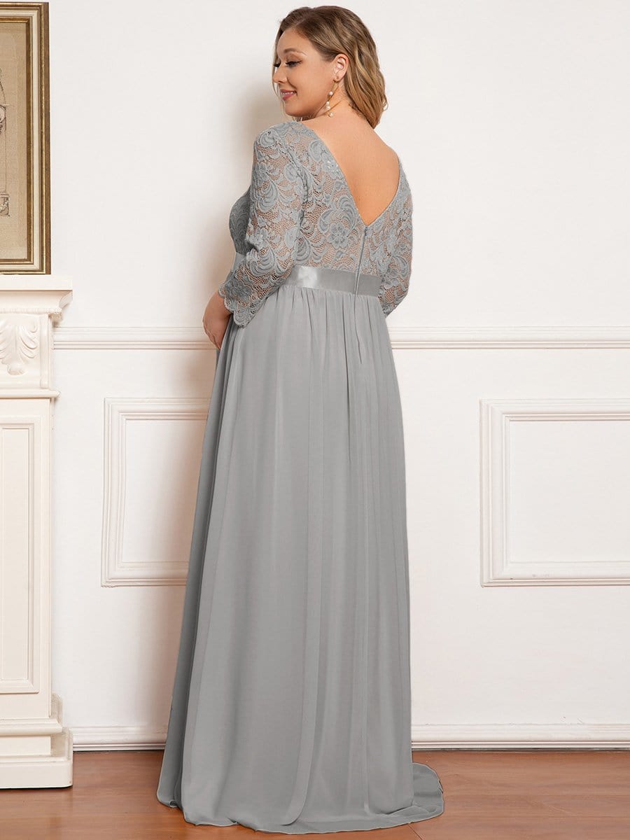 Plus Size Long Lace Sleeve Maternity Formal Dresses #color_Grey 