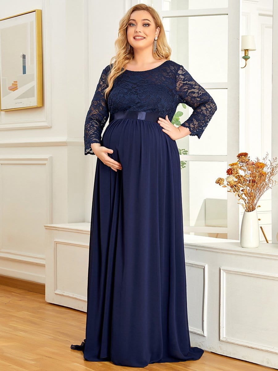 Plus Size Long Lace Sleeve Maternity Formal Dresses