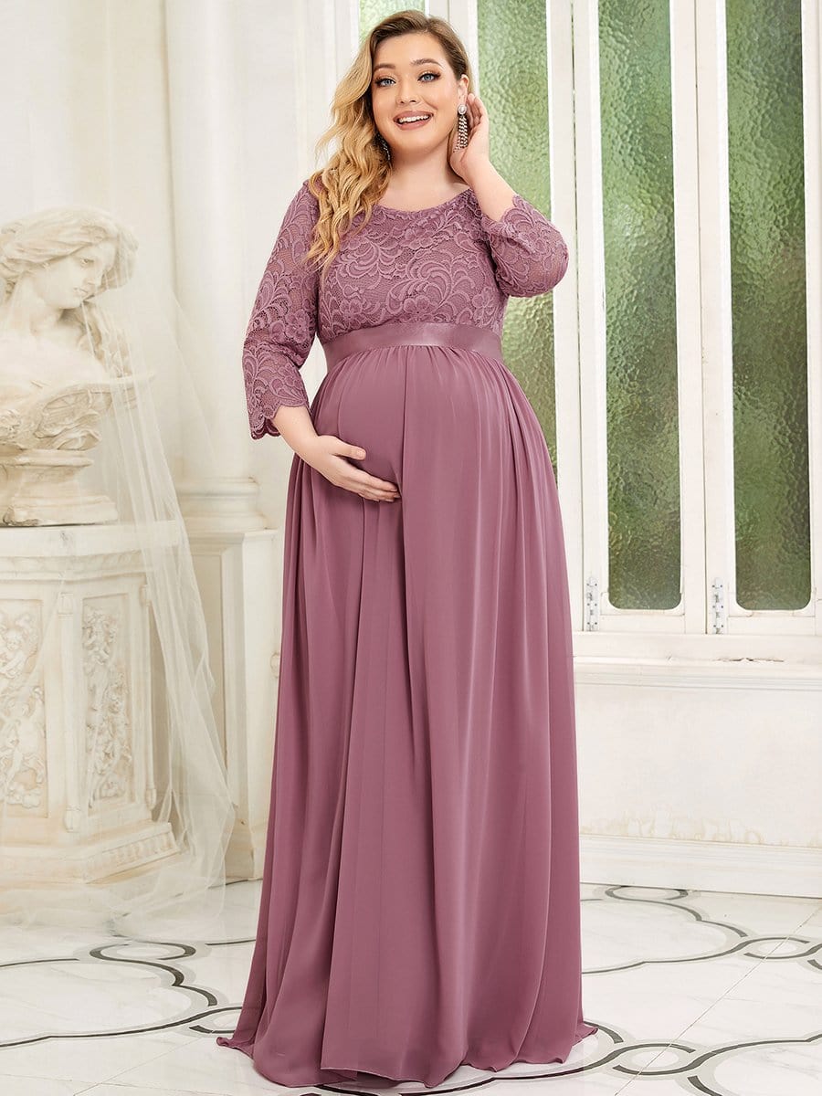 Plus Size Long Lace Sleeve Maternity Formal Dresses #color_Purple Orchid 