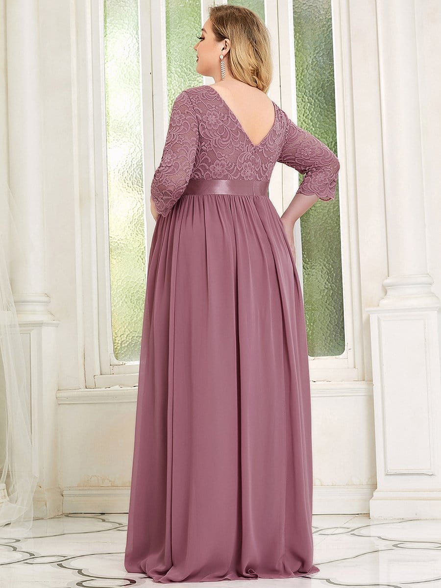 Plus Size Long Lace Sleeve Maternity Formal Dresses #color_Purple Orchid 