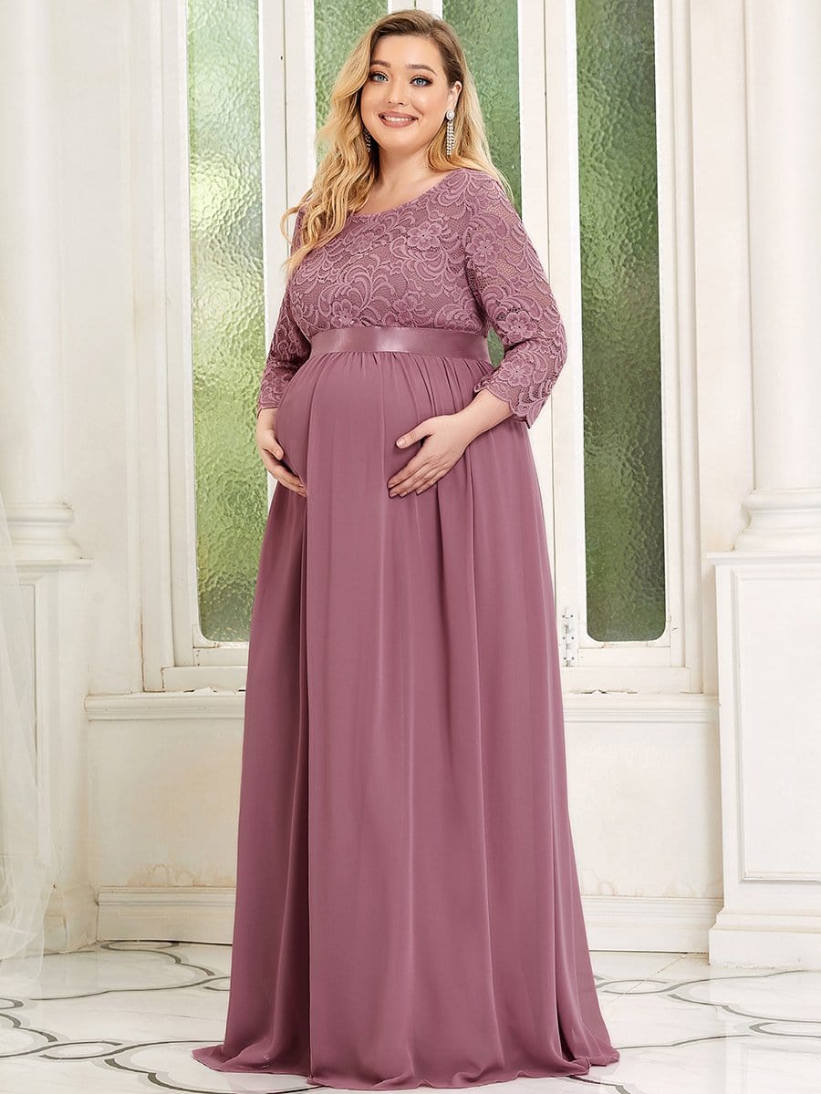 Plus Size Long Lace Sleeve Maternity Formal Dresses #color_Purple Orchid 