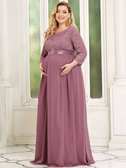 Plus Size Long Lace Sleeve Maternity Formal Dresses #color_Purple Orchid 