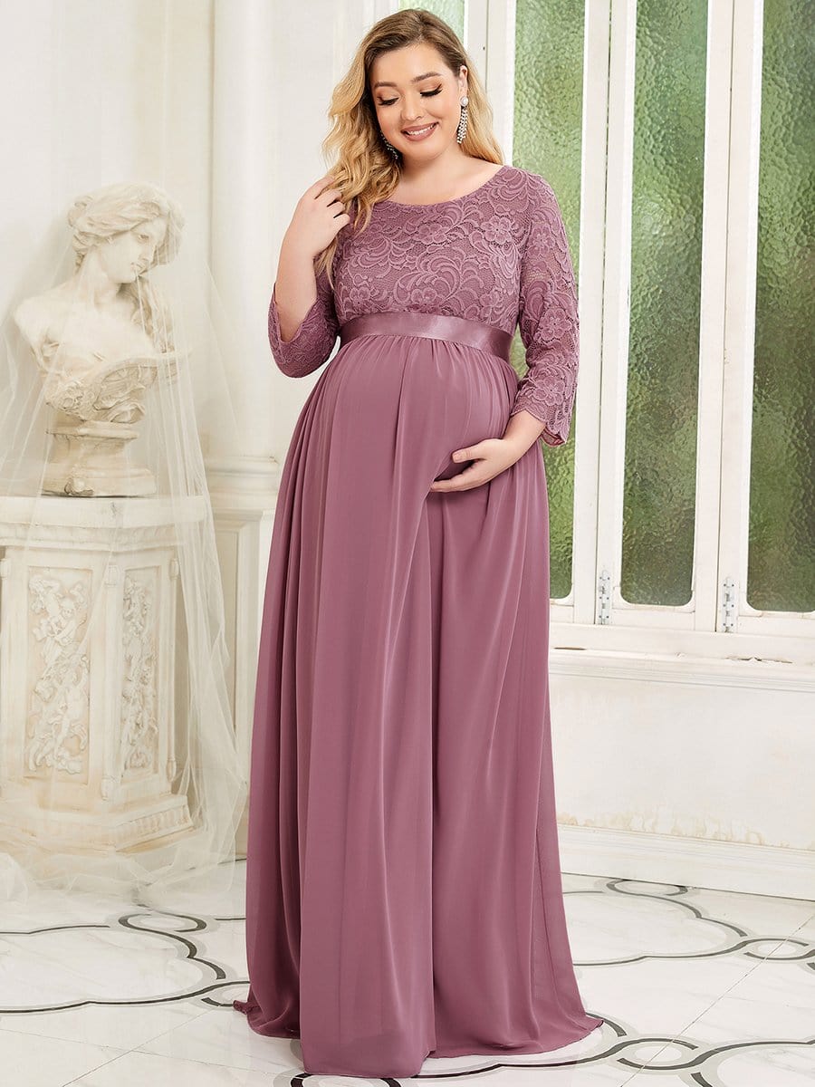 Plus Size Long Lace Sleeve Maternity Formal Dresses #color_Purple Orchid 