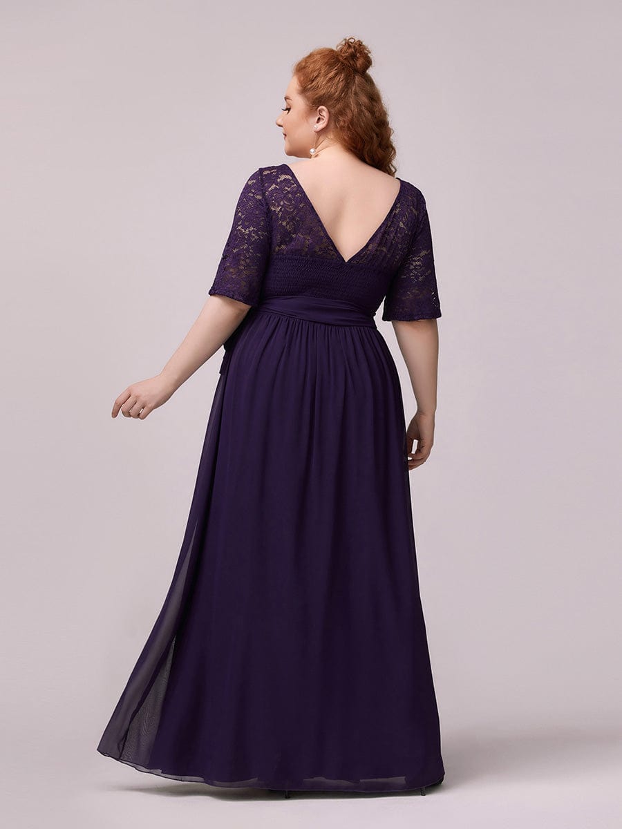 Maxi Long Lace Illusion Plus Size Mother Of the Bride Dresses #color_Dark Purple 