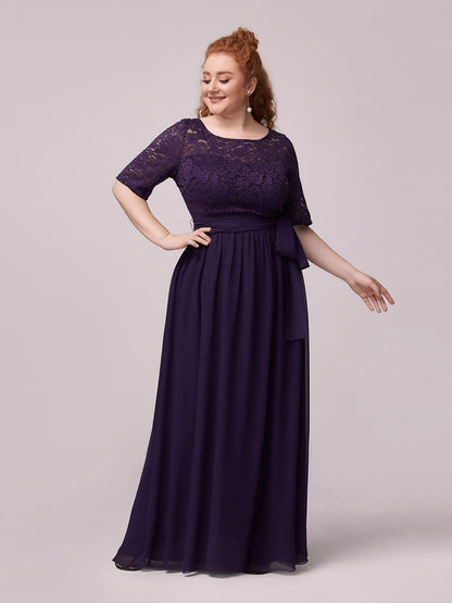 Maxi Long Lace Illusion Plus Size Mother Of the Bride Dresses #color_Dark Purple 