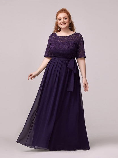 Maxi Long Lace Illusion Plus Size Mother Of the Bride Dresses #color_Dark Purple 