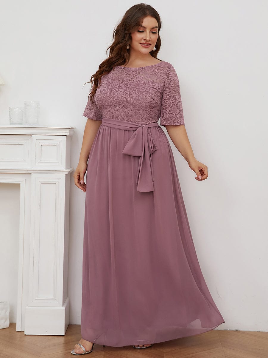 Maxi Long Lace Illusion Plus Size Mother Of the Bride Dresses #color_Purple Orchid 