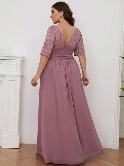 Maxi Long Lace Illusion Plus Size Mother Of the Bride Dresses #color_Purple Orchid 