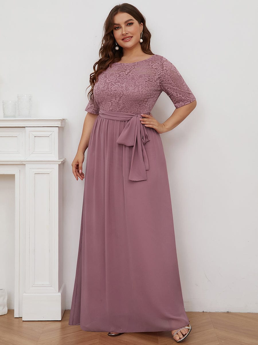 Maxi Long Lace Illusion Plus Size Mother Of the Bride Dresses #color_Purple Orchid 