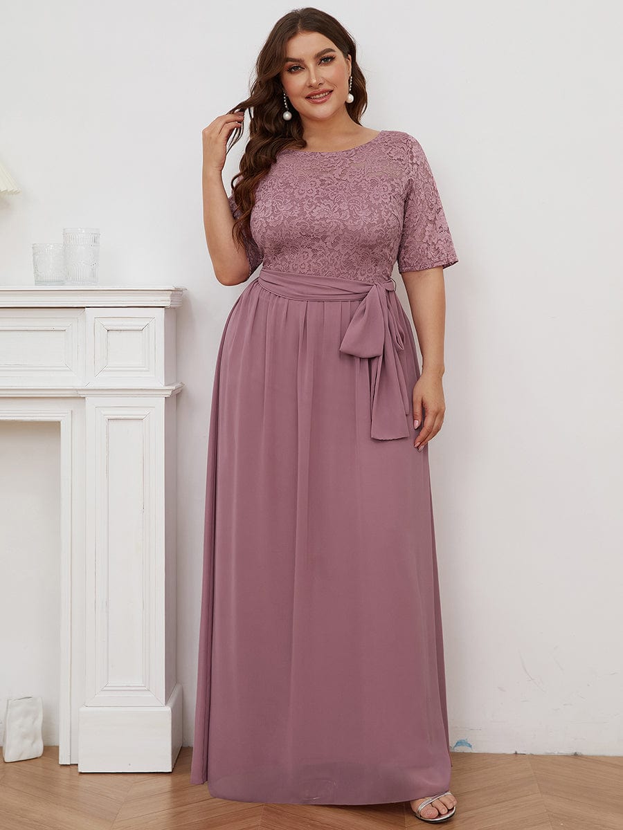 Maxi Long Lace Illusion Plus Size Mother Of the Bride Dresses #color_Purple Orchid 